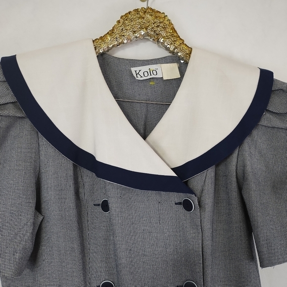 Vintage 80s Kolo Navy and White Plus Size Sailor Midi Dress Nautical Chic - Picture 4 of 6